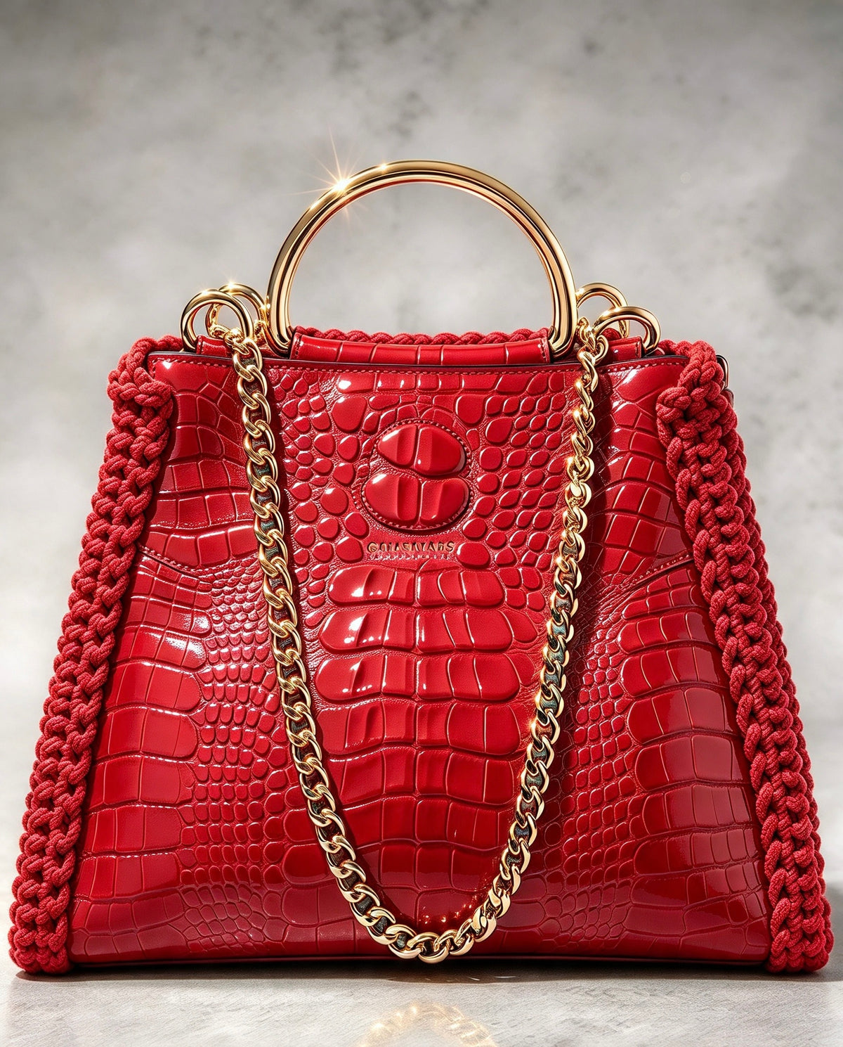 Bolsa Couro Croco e Crochet Alça Dupla Vermelha