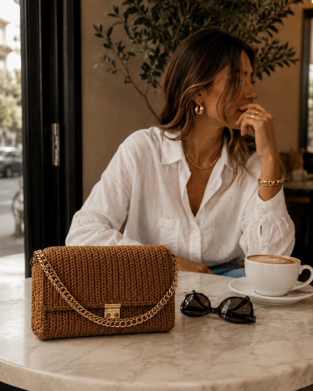 Bolsa Crochet Caviar Caramelo