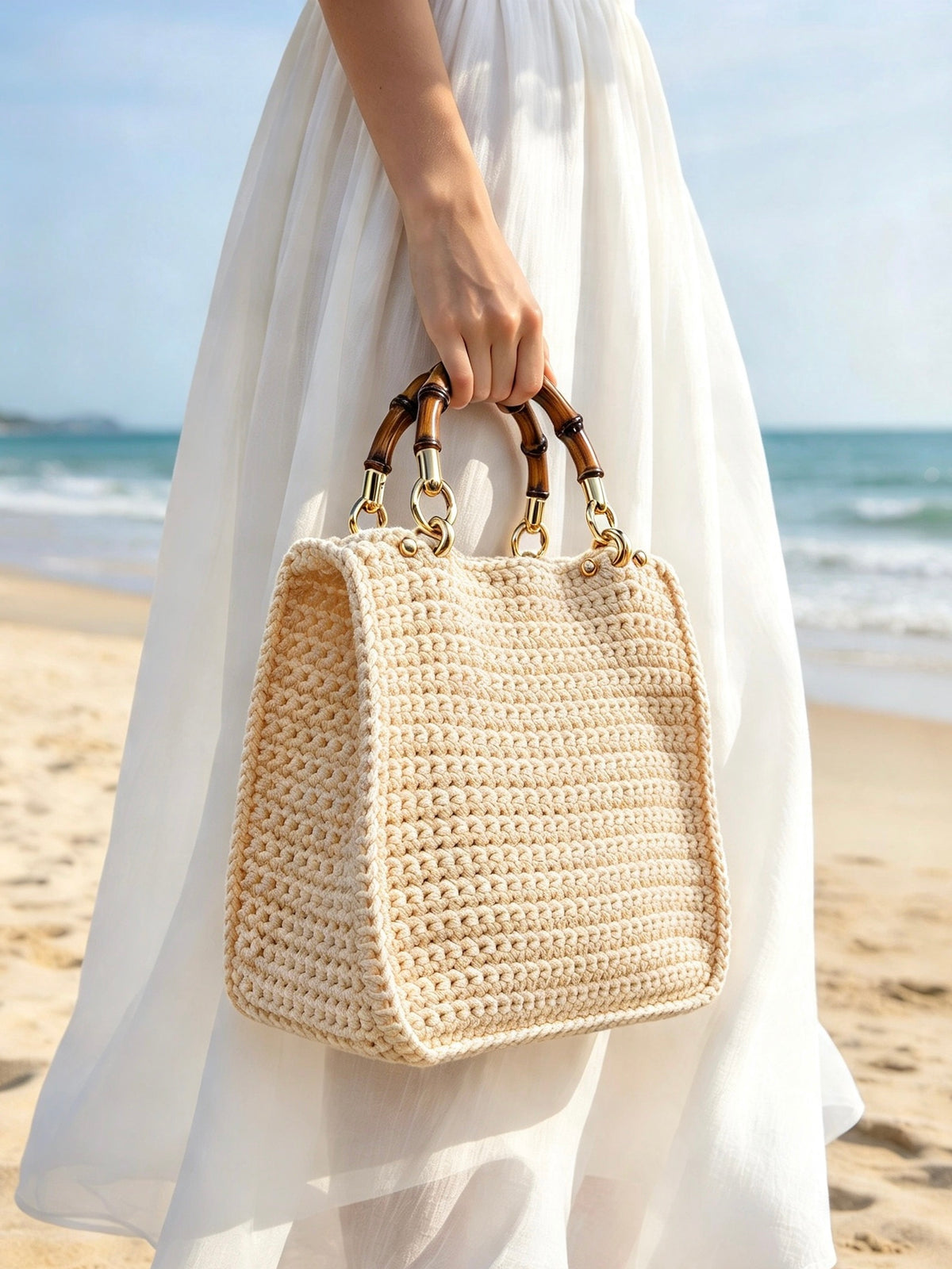 Bolsa Crochet Tote Bambu - Off White