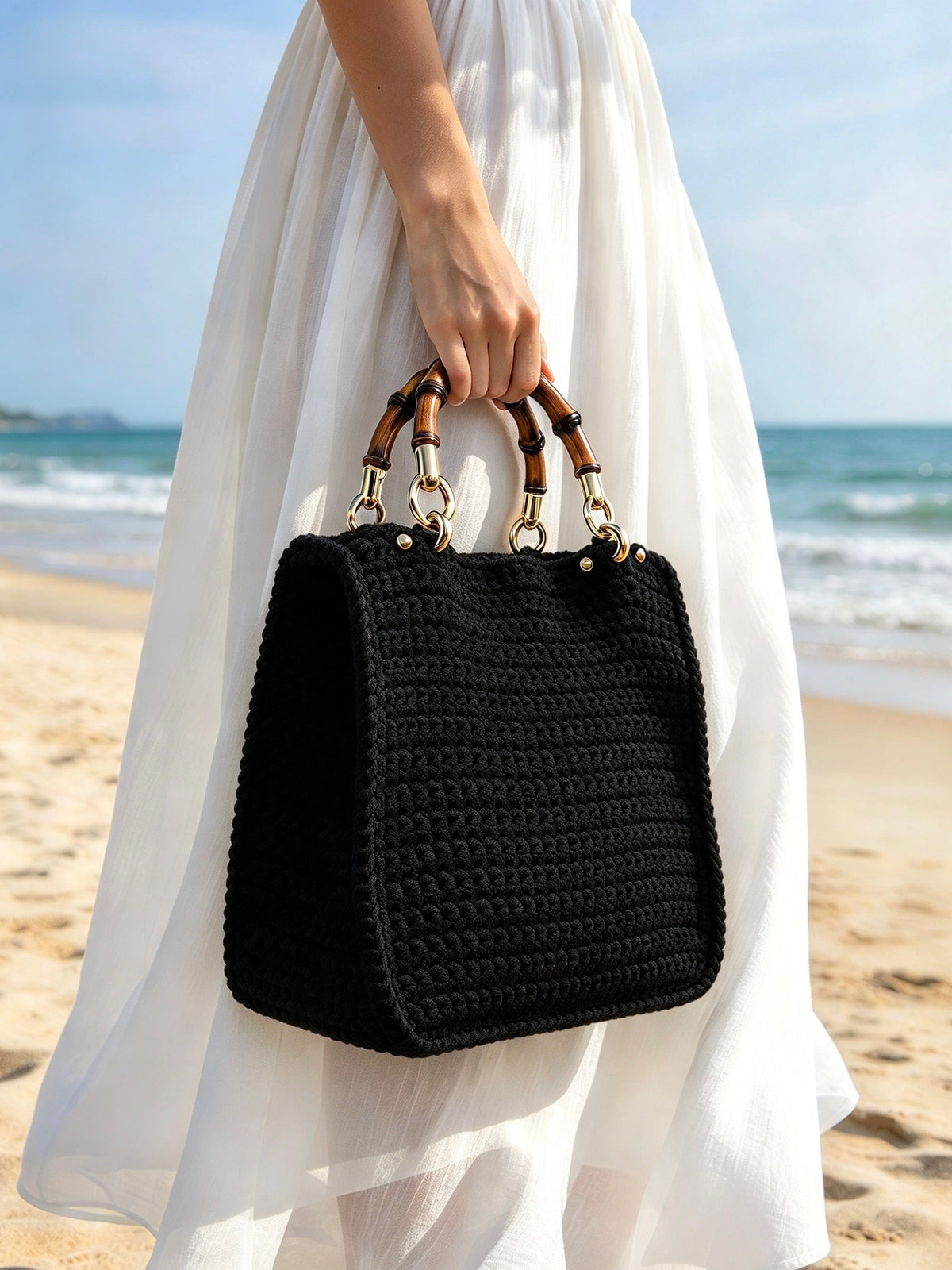Bolsa Crochet Tote Bambu - Preta