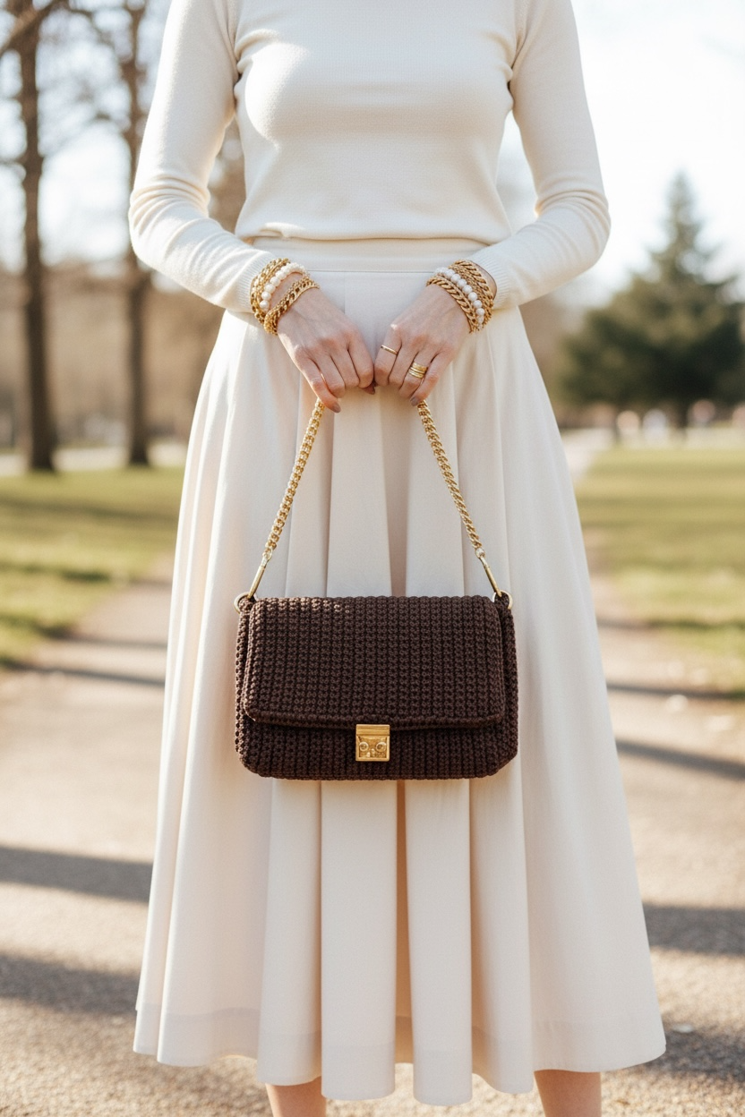 Bolsa Crochet Caviar Marrom