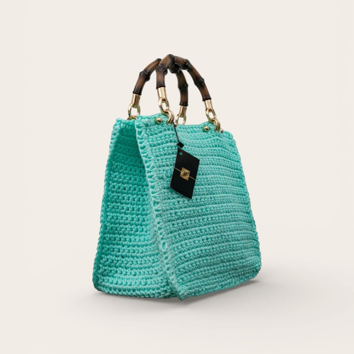 Bolsa Crochet Tote Bambu - Verde Água