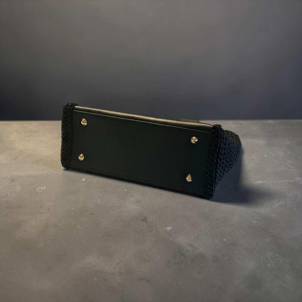 Bolsa Crochet e Couro Legítimo Preta - PEÇA ÚNICA