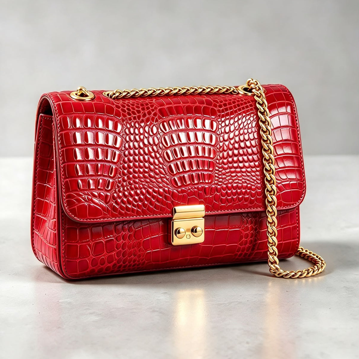 Bolsa Couro Croco Vermelha